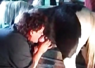 Thick-ass Cougar sucking horse's cock