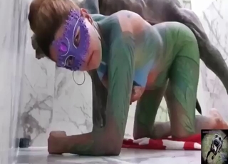 Hot bodysuit gal gets on all fours be expeditious for her dog